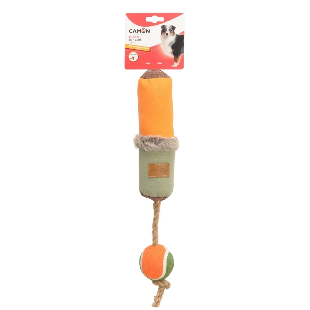 Camon%20Gıcırtılı%20Tenis%20Toplu%20Kanvas%20Sopa%20Köpek%20Oyuncağı%2040%20Cm
