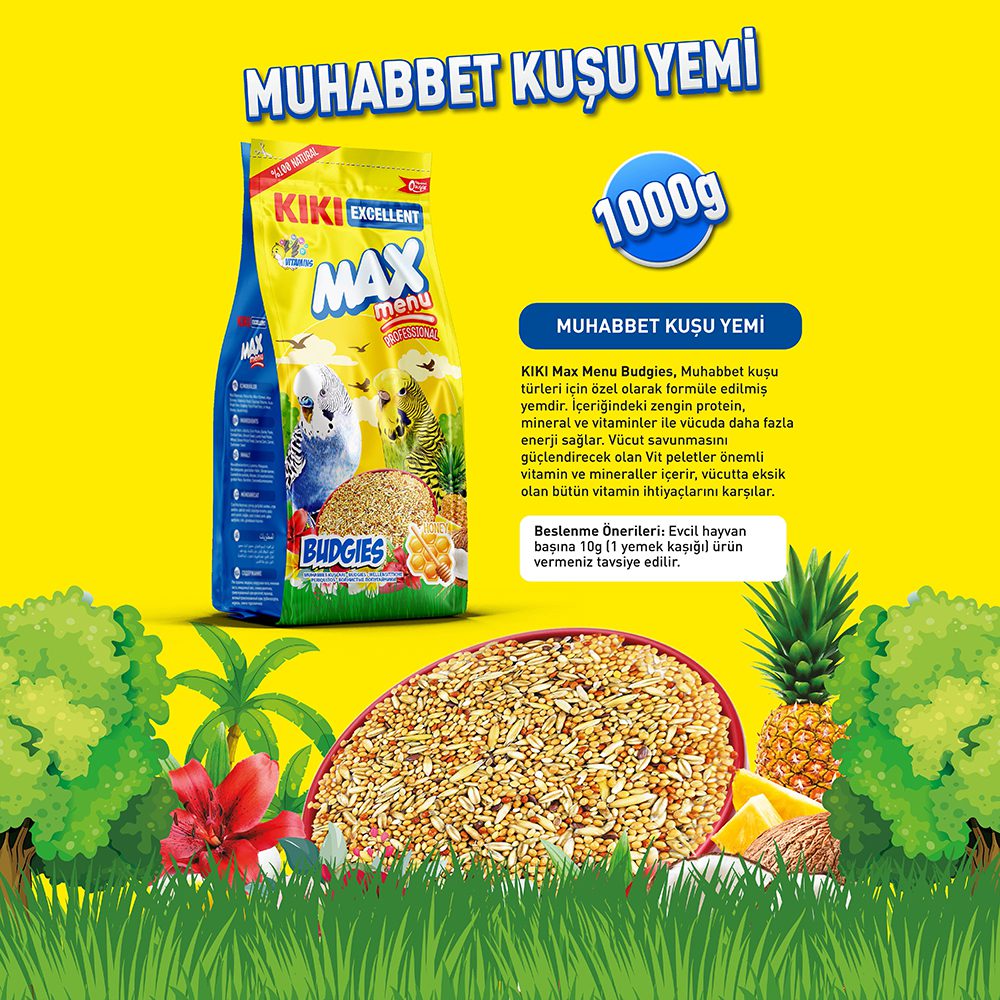 KIKI%20Excellent%20Kuş%20Max%20Menu%20Budgies%20Ballı%20Muhabbet%20Kuşu%20Yemi%201000gr