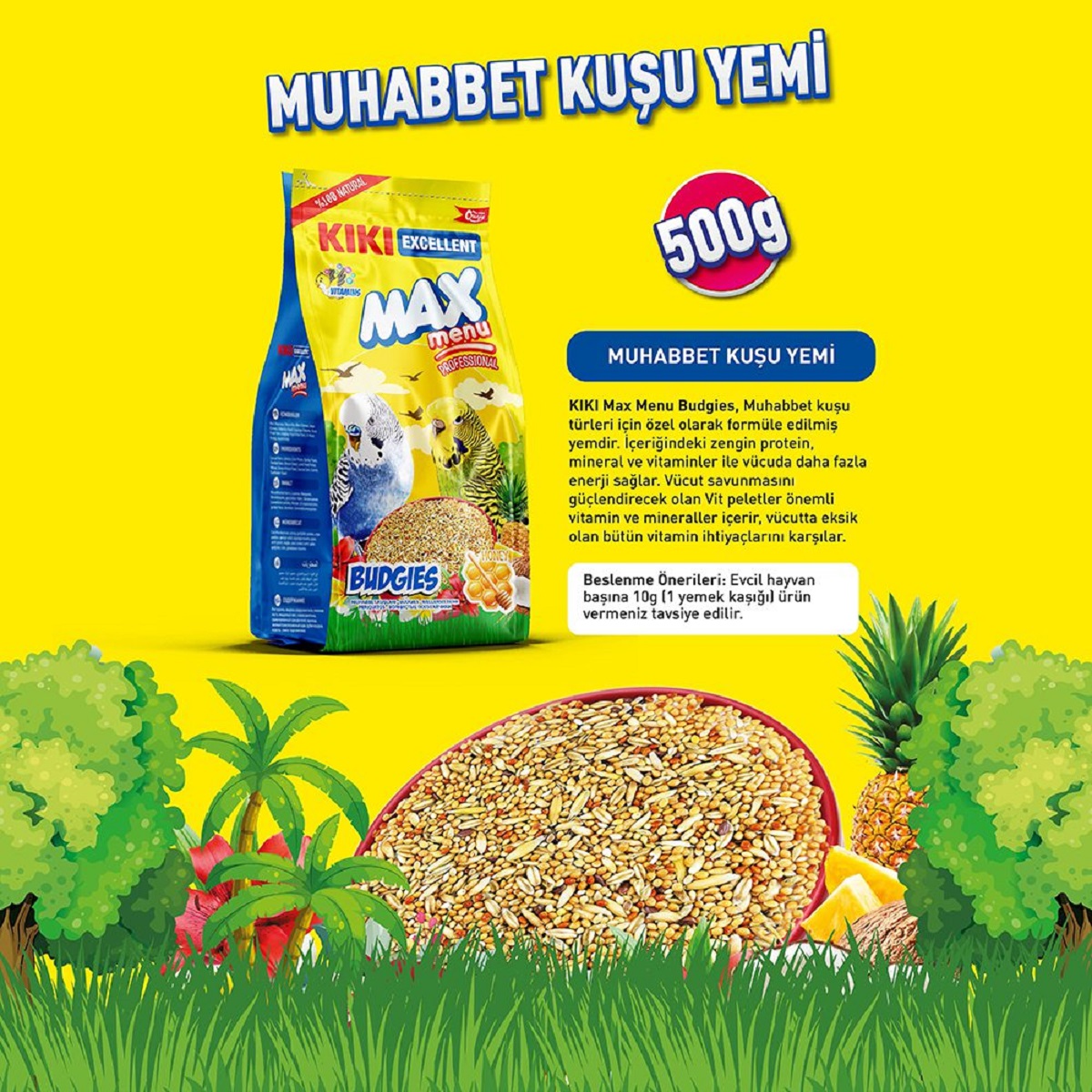 KIKI%20Excellent%20Kuş%20Max%20Menu%20Budgies%20Ballı%20Muhabbet%20Kuşu%20Yemi%20500gr