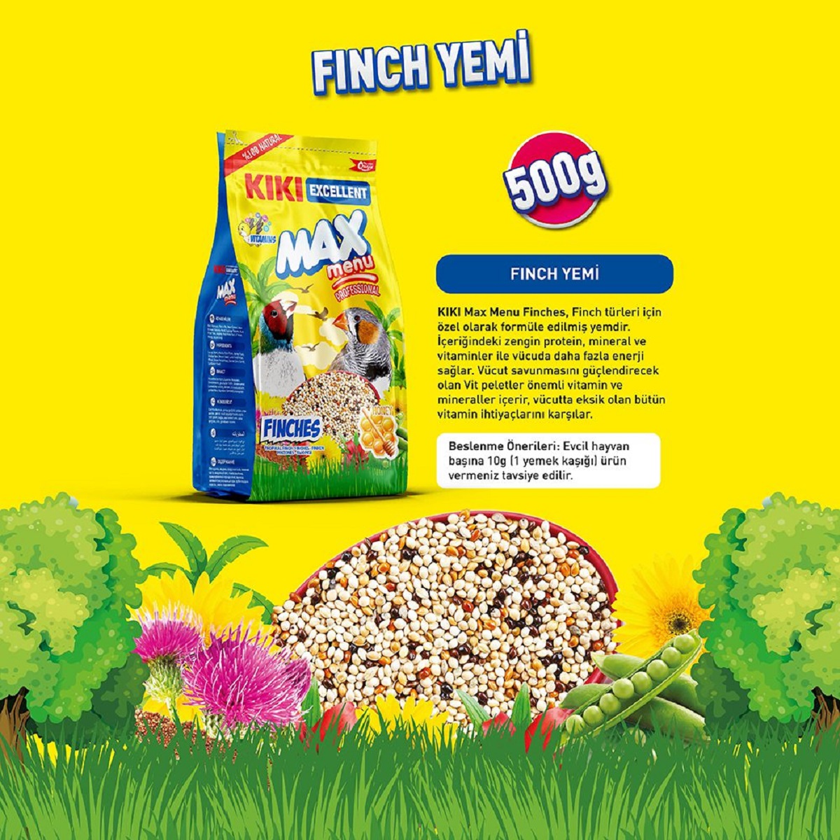 KIKI%20Excellent%20Kuş%20Max%20Menu%20Finches%20Tropikal%20Finç%20Yemi%20500gr