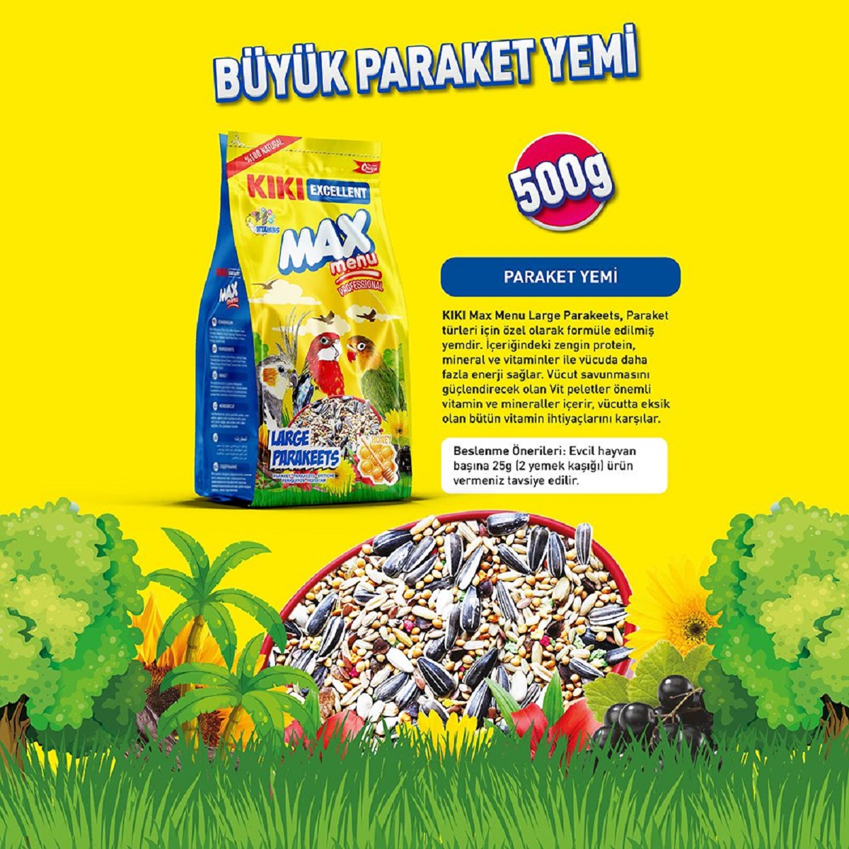 KIKI%20Excellent%20Kuş%20Max%20Menu%20Large%20Parakeets%20Büyük%20Pareket%20Yemi%20500gr