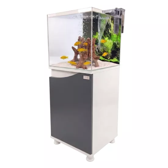 40x40x40 Nano Antrasit Kapaklı Sehpalı Akvaryum Seti 6 mm Ultra Clear | Kanki Pet