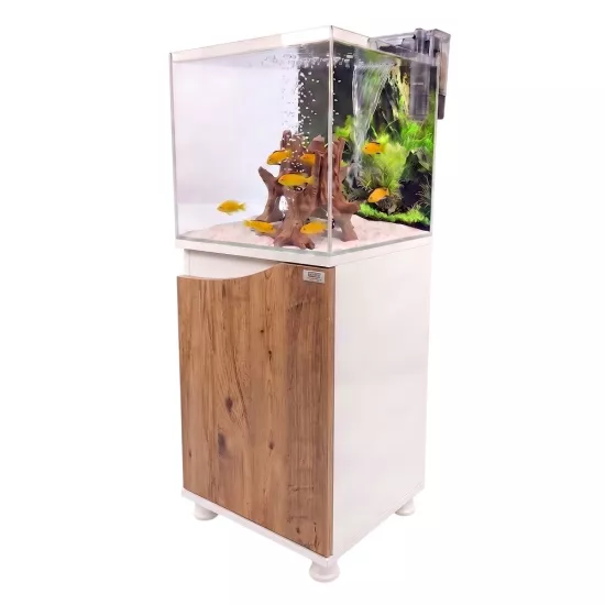 40x40x40 Nano Atlantik Çam Kapaklı Sehpalı Akvaryum Seti 6 mm Ultra Clear | Kanki Pet