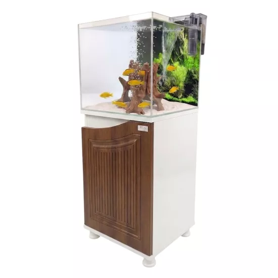 40x40x40 Nano West Ceviz Kapaklı Sehpalı Akvaryum Seti 6 mm Ultra Clear | Kanki Pet