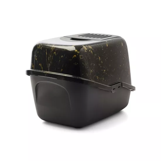 Savic Nestor Mermer | Şık Kedi Kum Kabı – Mermer Siyah Altın