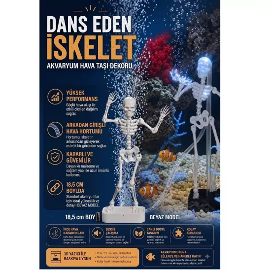 Dans Eden İskelet Akvaryum Hava Taşı 18,5 cm | 3D Akvaryum Dekoru