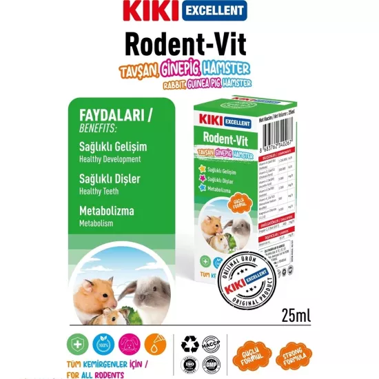 Kiki Excellent Rodent-Vit Kemirgenler İçin 25 ml Güçlü Formül Sağlıklı Metabolizma Destekleyici