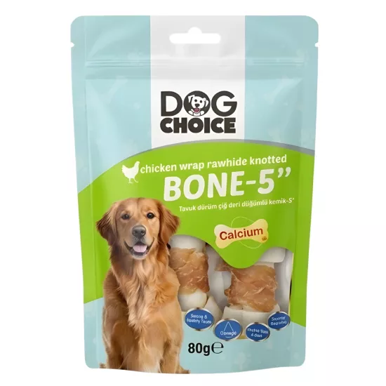 Dog Choice 5 inç Tavuk Sargılı Düğümlü Çiğ Deri Kemik Köpek Ödülü 80gr