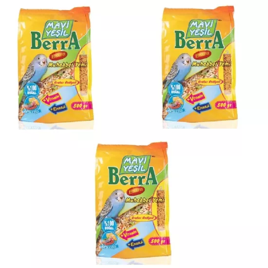 Mavi Yeşil Berra Muahabbet Kuşu Yemi Kraker Hediyeli 3 x 500 G
