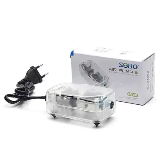 Sobo AQ-009 Tek Çıkışlı Akvaryum Hava Motoru 2W - Sessiz & Şeffaf Kasa